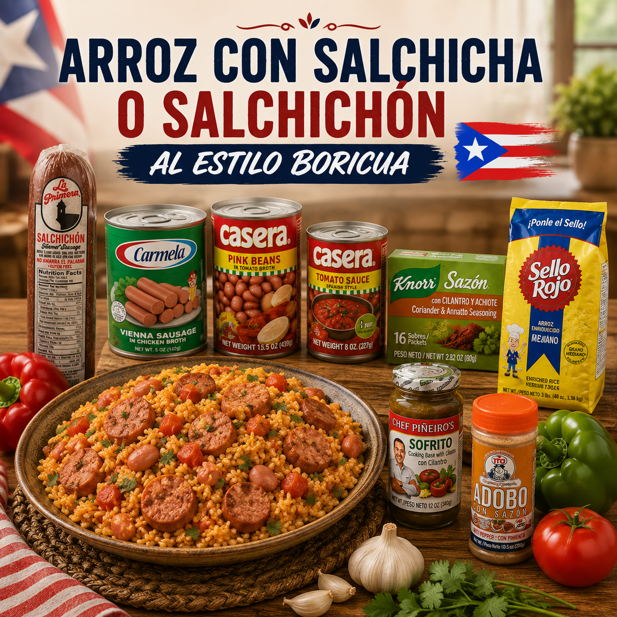 Arroz con Salchichas o Salchichon Boricua con Shipping Incluido