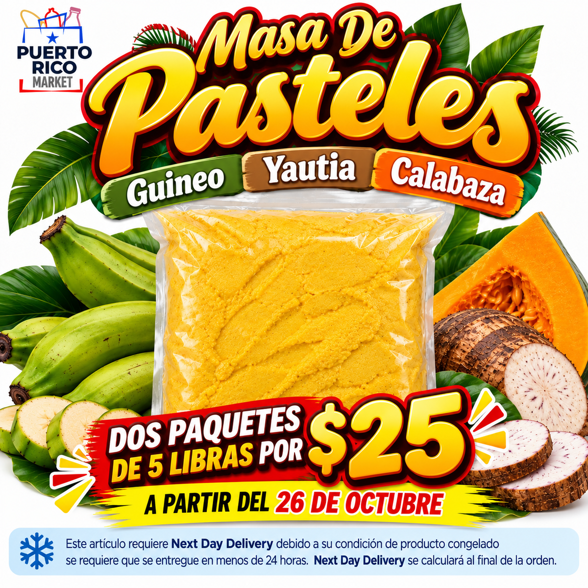 Pre Venta de Masa de Pasteles Guineo, Yautia y Calabaza (10 libras) Envío 26 de Octubre.