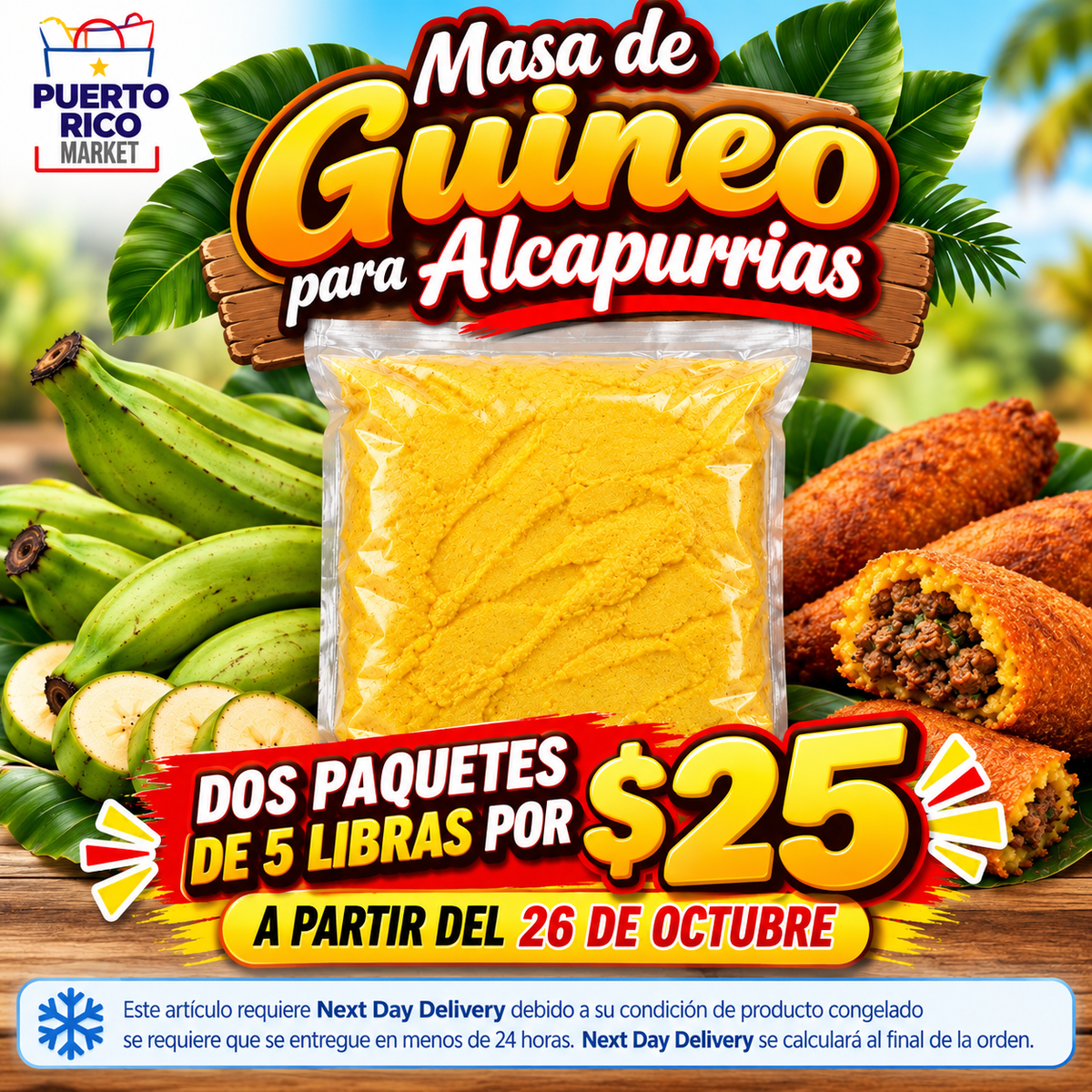 Pre venta de Masa de Guineo para Alcapurrias (10 libras) Envío 26 de octubre