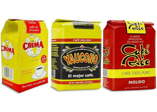 Trío Pack de Café de Puerto Rico Yaucono, Crema y Rico 14oz.