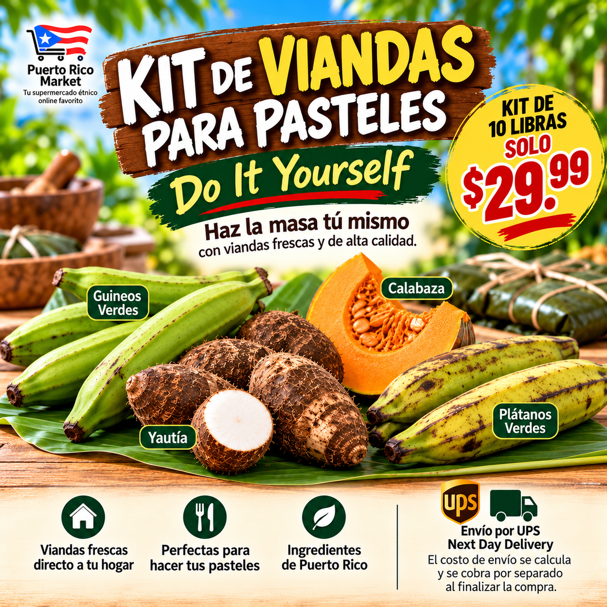 Pre Venta de Viandas para Pasteles: Plátano verde, Guineo, Yautia y Calabaza (10 libras). Envíos después del 26 de octubre. ￼