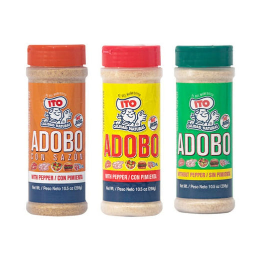 TRÍO PACK ADOBO ITO ADOBO CON SAZON, CON PIMIENTA Y SIN PIMINETA 10.5 OZ