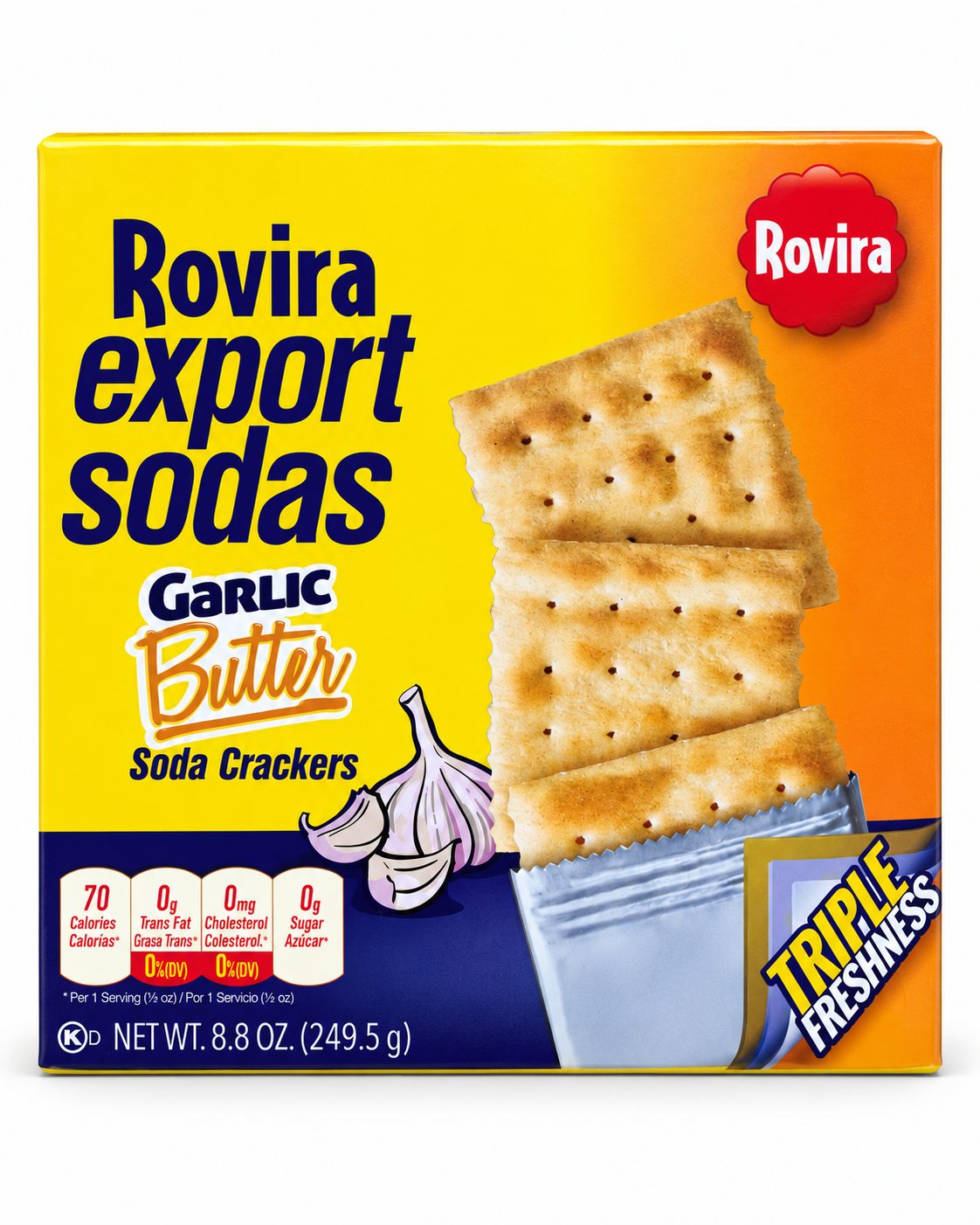 ROVIRA EXPORT SODAS BUTTER AND GARLIC   CRACKERS 8 OZ