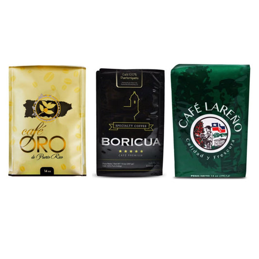 Trío Pack de Café de Puerto Rico, Oro, Lareño y Boricua 14oz.