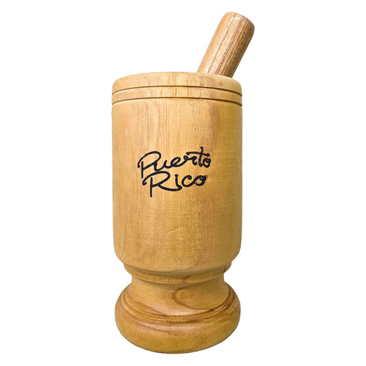 Pilón y Maceta en Madera con Logo de Puerto Rico