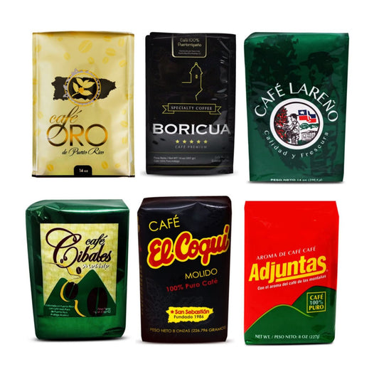 Gift Pack de Café de Puerto Rico, Oro, Lareño, Coqui, Adjuntas, Cialenñbo  y Boricua 14oz.